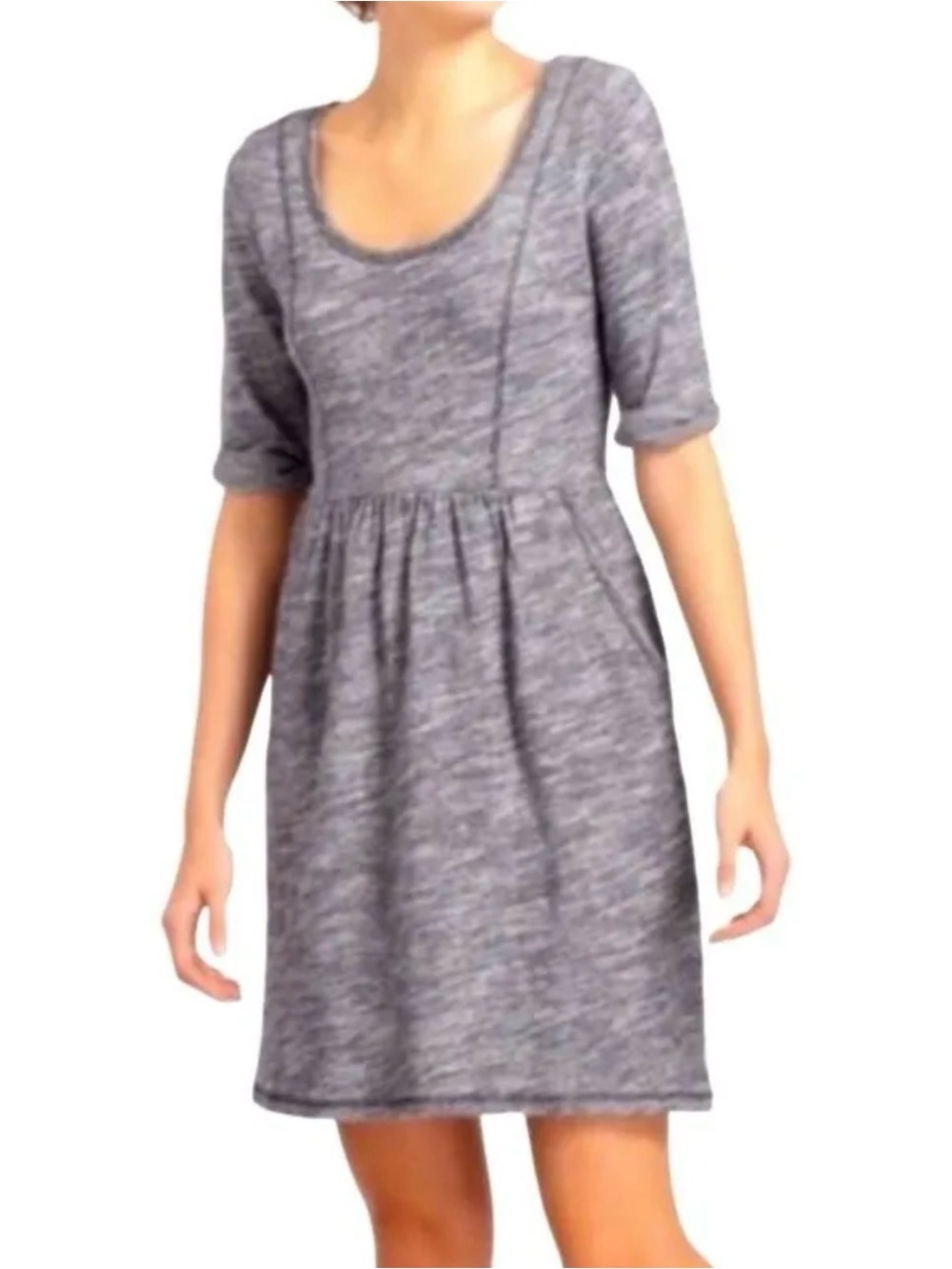 Anthropologie Heathered Gray Knit Scoop-Neck Dress